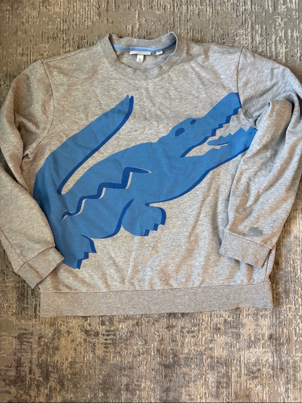 Lacoste Grey Crewneck Sweatshirt with Blue Croc Graphic